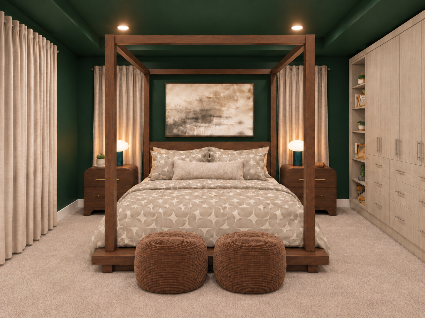 Completed master bedroom, view 1