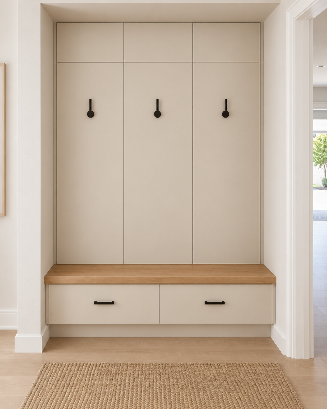 Completed mudroom, view 1