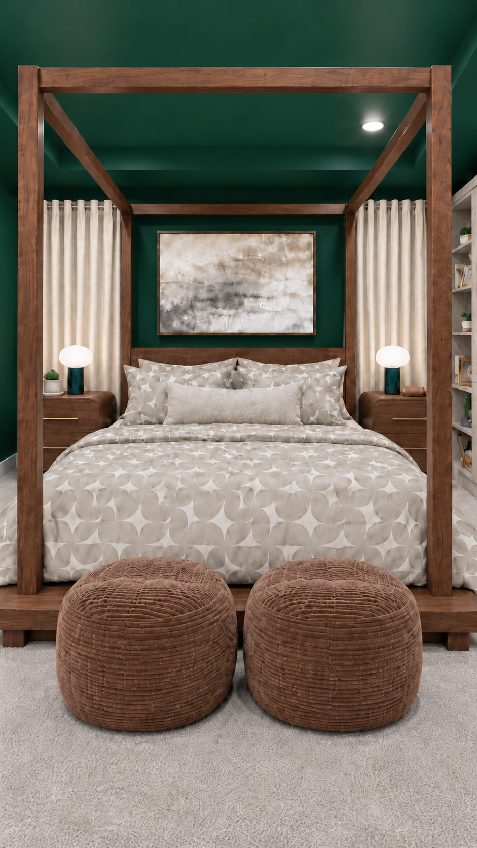 Completed green bedroom viewed from the front
